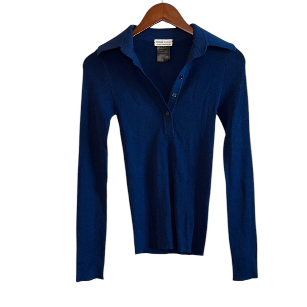 Scanlan Theodore Extrafine Australian Merino Wool Blue Long Sleeve Sweater OSFM